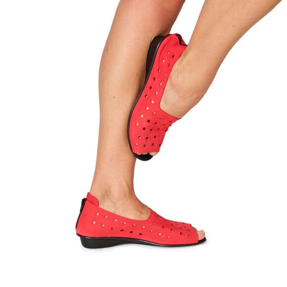 Sesto Meucci Evonne Red Nubock Cushioned Footbed Open Toe Slip On Flats - Size 9 - Picture 1 of 14